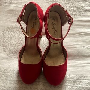 Red suede heels